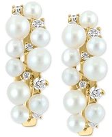 Effy Freshwater Pearl (3-4mm) & Diamond (1/3 ct. t.w.) Small Cluster Hoop Earrings in 14k Gold, 0.75"