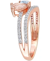 Morganite (3/4 ct. t.w.), Aquamarine (3/8 t.w.) & Diamond (1/4 Double Row Ring 10k Rose Gold