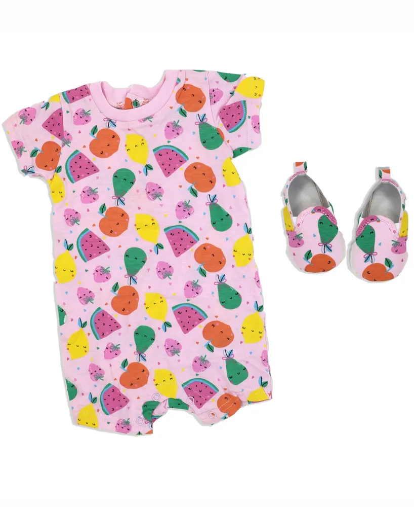 Lily & Jack Baby Girls Fruity Short Sleeved Romper and Shoes, 2 Piece Set