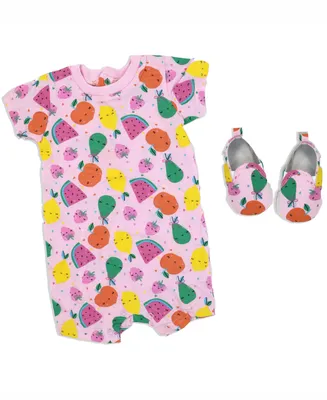 Lily & Jack Baby Girls Fruity Short Sleeved Romper and Shoes, 2 Piece Set