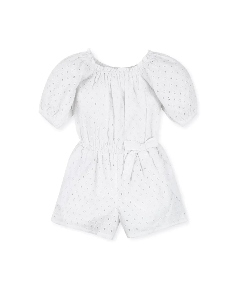 Hope & Henry Big Girls Organic Cotton Puff Sleeve Eyelet Romper