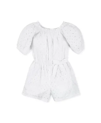 Hope & Henry Big Girls Organic Cotton Puff Sleeve Eyelet Romper