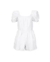 Hope & Henry Women's Organic Cotton Puff Sleeve Eyelet Romper