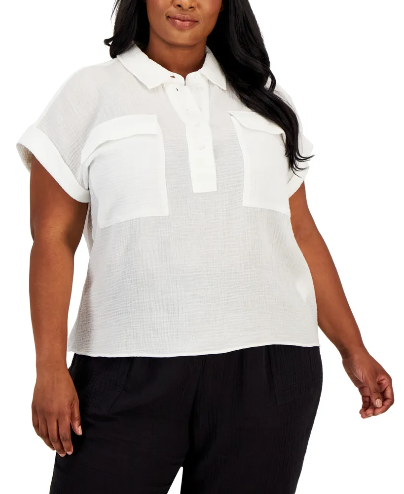 Calvin Klein Knit Combo Button Down Shirt - Macy's