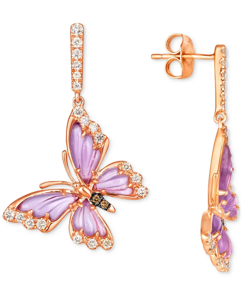 Le Vian Grape Amethyst (2-1/3 ct. t.w.) & Diamond (3/8 ct. t.w.) Butterfly Drop Earrings in 14k Rose Gold