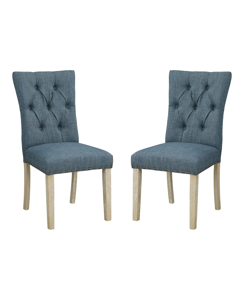 Preston Dining Chair 2-Pack with Antique-like Bronze Nailheads and Brushed Legs Fabric