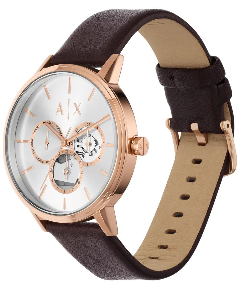 A|X Armani Exchange Men's Multifunction Brown Leather Watch 42mm