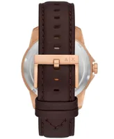 A|X Armani Exchange Men's Three-Hand Day-Date Quartz Brown Leather Watch 44mm