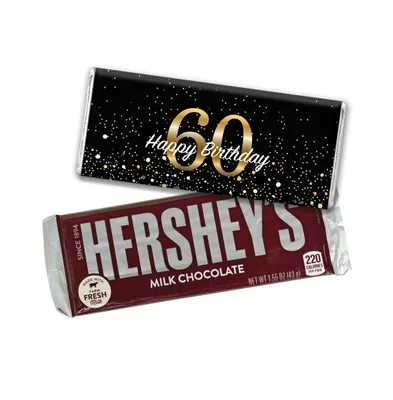 36ct 60th Birthday Candy Party Favors Wrapped Hershey's Chocolate Bars by Just Candy (36 Pack) - Candy Included - Assorted pre