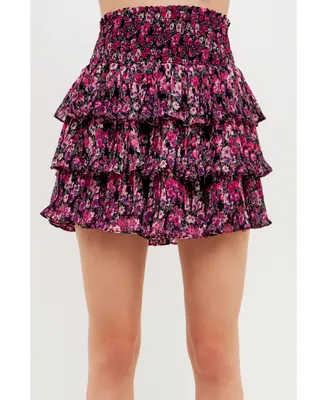 endless rose Women's Chiffon Floral Printed Mini Skirt