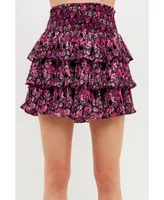 endless rose Women's Chiffon Floral Printed Mini Skirt