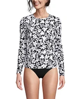 Lands' End Women's Long Crew Neck Sleeve Rash Guard Upf 50 Sun Protection Swim Tee