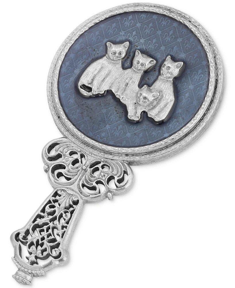 2028 Enamel Dark Blue Cats Handheld Mirror