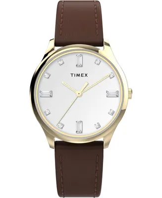 Timex Women's Quartz Analog Easy Reader Leather Watch 32mm