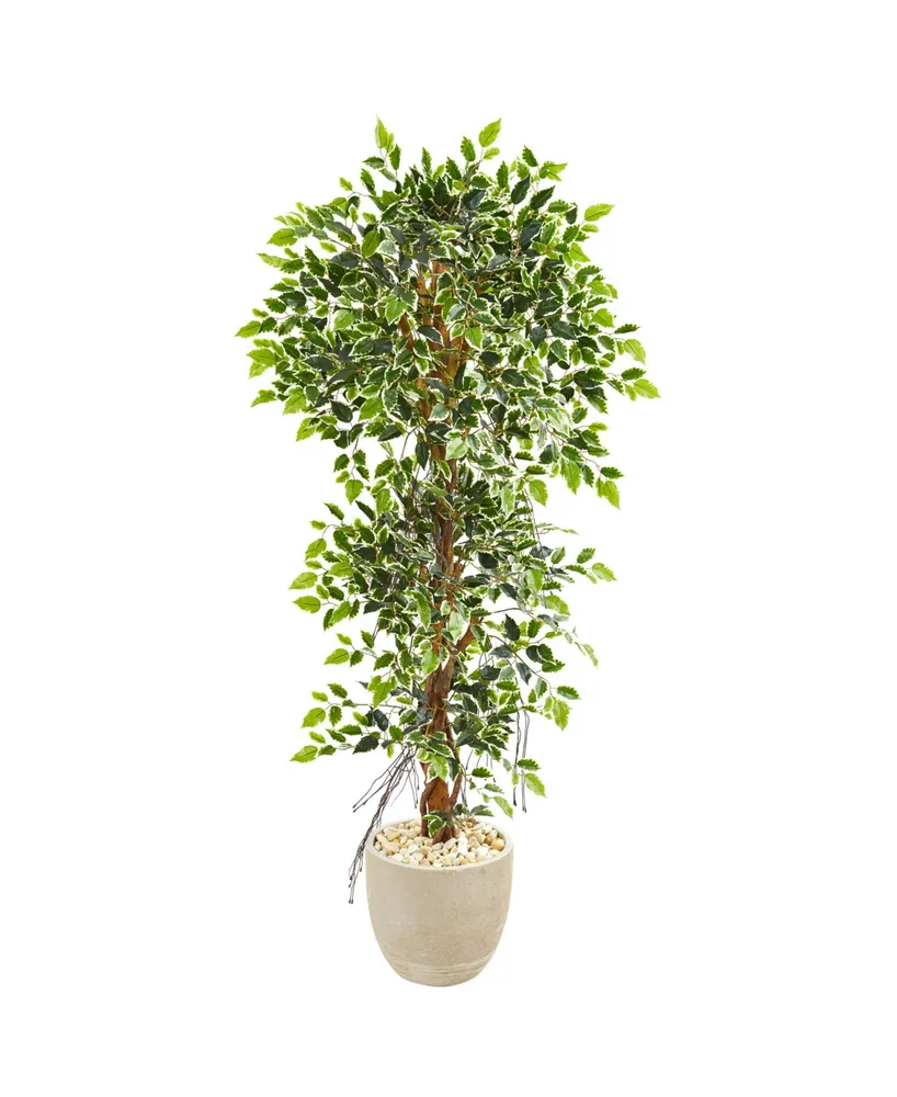 Nearly Natural 63" Elegant Ficus Artificial Tree in Sandstone Planter