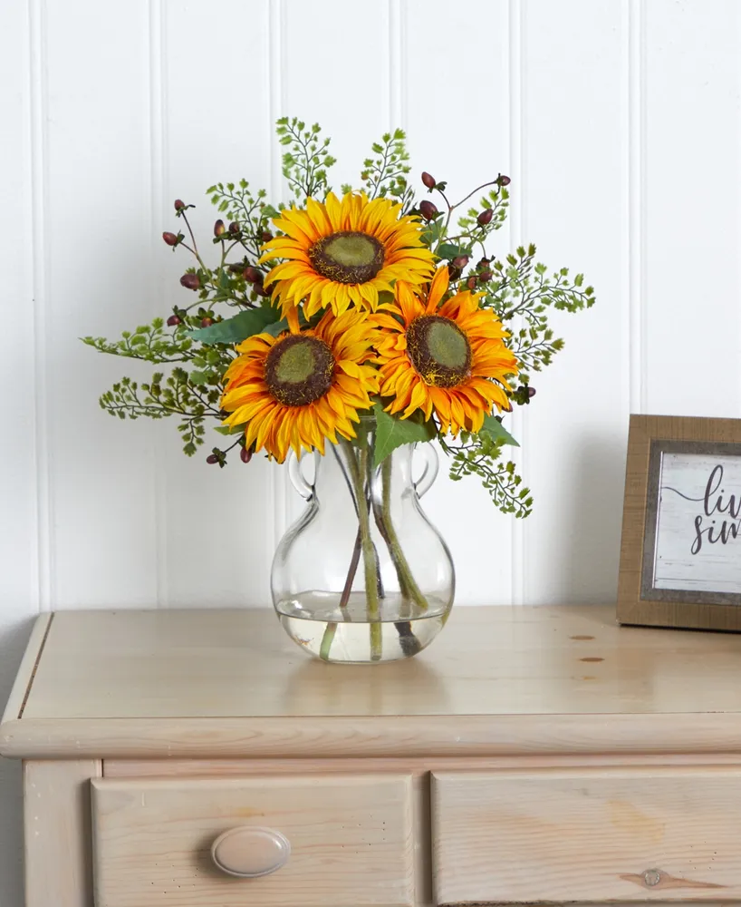 Nearly Natural Sunflower Artificial Arrangement in Vase
