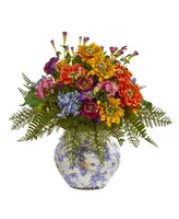 Nearly Natural 15" Mixed Floral Artificial Arrangement in Floral Vase