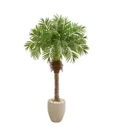 Nearly Natural 63" Robellini Palm Artificial Tree in Sandstone Planter