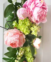 Nearly Natural 24" Mixed Peony and Hydrangea Teardrop