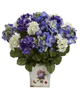 Nearly Natural Mixed Hydrangea w/Floral Planter