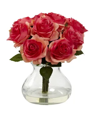 Nearly Natural Rose Arrangement w/Vase
