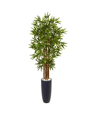 Nearly Natural 5' Bamboo Artificial Tree in Gray Cylinder Planter