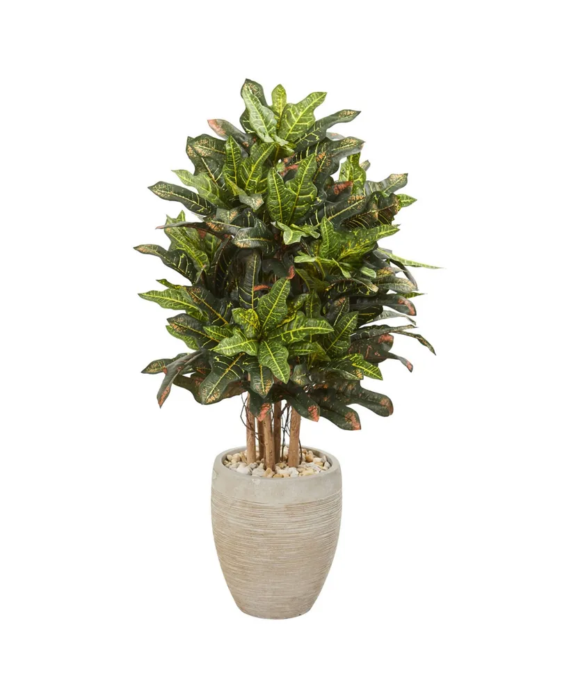 Nearly Natural 3.5' Croton Artificial Plant in Sand Colored Planter