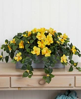 Nearly Natural Hibiscus Artificial Plant in Stone Planter