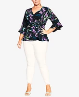 City Chic Women's Astrid Print Flutter Sleeve Top