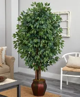 Nearly Natural 6' Ficus Artificial Tree in Decorative Planter