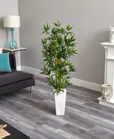 Nearly Natural 4.5' Bamboo Artificial Tree in White Tower Planter