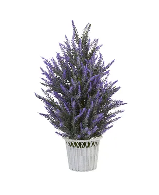 Nearly Natural Artificial Lavender Plant in White Wicker Planter