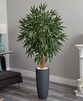 Nearly Natural 6.5' Bamboo Artificial Tree in Gray Cylinder Planter