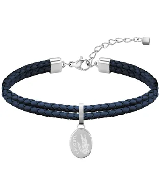 Lacoste Double Braided Navy Leather Charm Bracelet