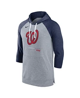 Men's Nike Heather Gray, Navy Washington Nationals Baseball Raglan 3/4-Sleeve Pullover Hoodie