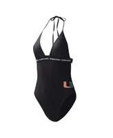 Women's G-iii 4Her by Carl Banks Black Miami Hurricanes Full Count One-Piece Swimsuit
