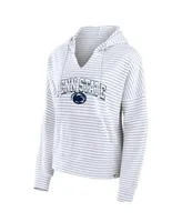 Women's Fanatics White Penn State Nittany Lions Striped Notch Neck Pullover Hoodie