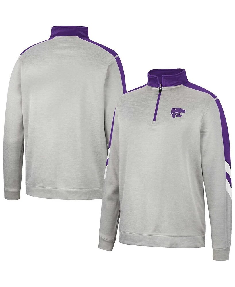 Men's Colosseum Gray, Purple Kansas State Wildcats Bushwood Fleece Quarter-Zip Jacket