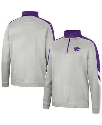 Men's Colosseum Gray, Purple Kansas State Wildcats Bushwood Fleece Quarter-Zip Jacket