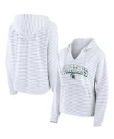 Women's Fanatics White Michigan State Spartans Striped Notch Neck Pullover Hoodie