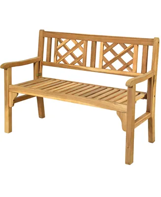 Costway Patio Outdoor Solid Wood Bench Folding Loveseat Chair Park Garden Deck Furniture