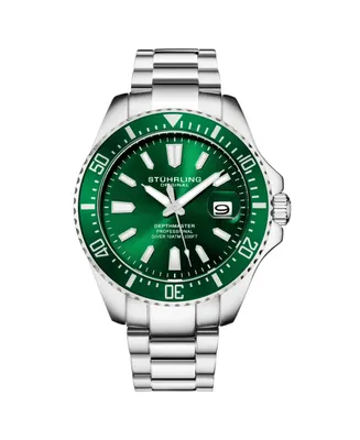 Stuhrling Men's Aquadiver Silver-tone Stainless Steel , Green Dial , 42mm Round Watch - Silver