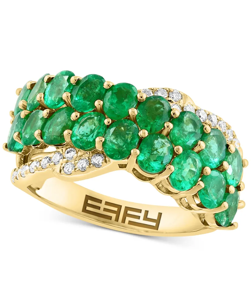 Effy Emerald (2-3/4 ct. t.w.) & Diamond (1/6 ct. t.w.) Crossover Cluster Ring in 14k Gold