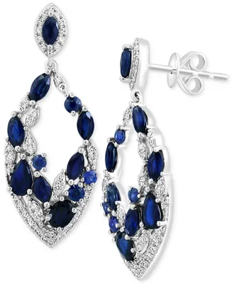 Effy Sapphire (2-3/8 ct. t.w.) & Diamond (1/3 ct. t.w.) Cluster Drop Earrings in 14k White Gold