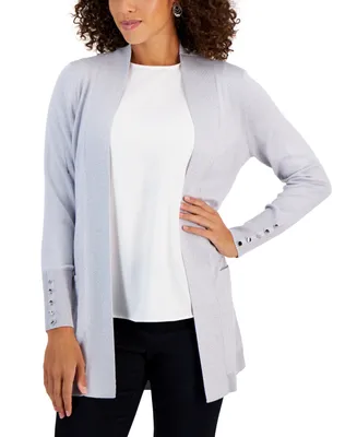Jm Collection Petite Open-Front Buttoned-Cuff Cardigan, Created for Macy's