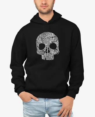 La Pop Art Men's Flower Skull Word Long Sleeve Hooded Sweatshirt