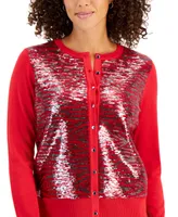 Jm Collection Women's Zebra Sequined Button Cardigan, Regular & Petite, Created for Macy's