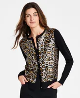 Jm Collection Women's Leopard Sequin Party Cardigan Sweater, Created for Macy's