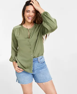 On 34th Women's Satin Button-Front Shirt, Created for Macy's