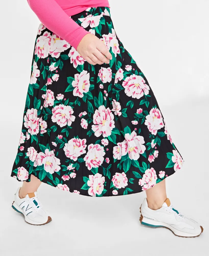 On 34th Women's Floral-Print Pleated Midi Skirt, Created for Macy's